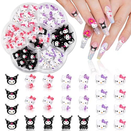 3D Hello Cat Nail Charms, 70 Pcs Nail Supplies Cute Charms Y2K Cartoon Cat Kawaii Nail Multicolor Supplies Accessories Decorations for Nails Hair Clips Jewelry Phone Cases Refrigerator Magnets