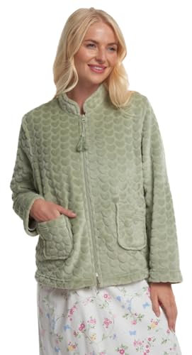 Suzy & Me Veste de lit zippée en relief pour femme Motif cœur, sauge, 40-42