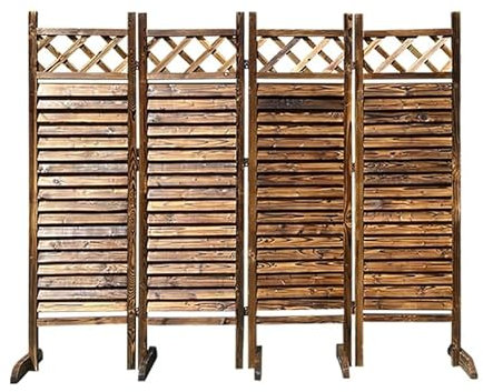 Raumteiler Trennwand, Paravent Raumtrenner Dekorative Trennwand auf dem Land, 4 Paneele, Holzlamellen-Raumtrenner für Villa/Hof/Taverne/Außenbereich, klappbarer Wandteiler mit Sockel(200x200cm)
