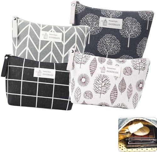 Kosmetiktasche Segeltuch, 4 Stück Canvas Kosmetiktasche, Kleine Reise Kulturbeutel, Tragbare Kulturbeutel, Multifunktionale Makeup Tasche mit Reißverschluss, Aufbewahrungstasche für Damen Kosmetik