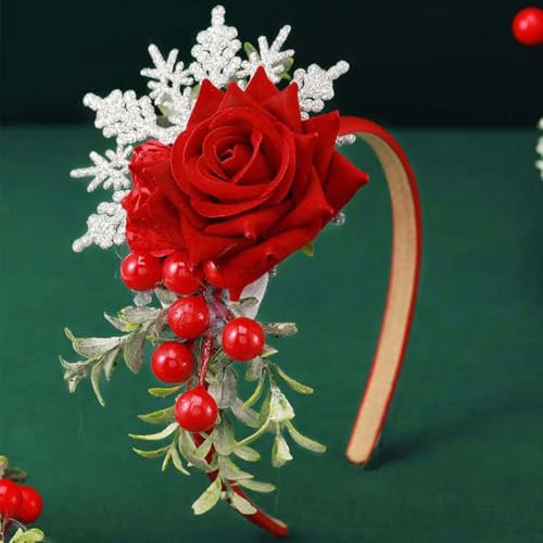 Reaky Bandeau de Noël avec fleurs rouges et flocons de neige - Accessoires de cheveux de Noël pour femme
