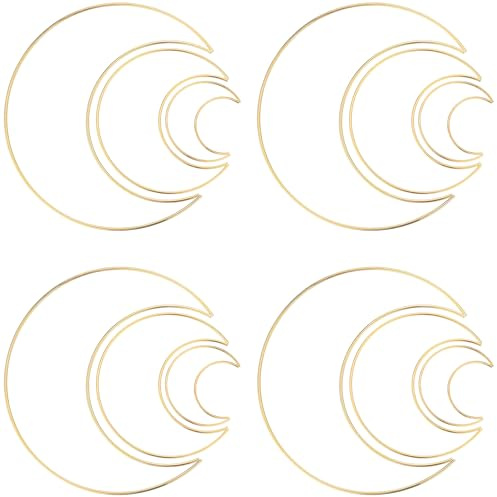 But Oswetf 12 STK zum Basteln 10cm 15cm 20cm, Runden DIY Drahtringe zum Basteln, Gold Metall Deko Ringe für Traumfänger Ring Makramee Ring Handwerk Blumenkranz Floristik Ringe (Mond)
