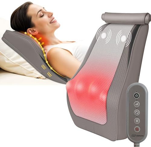 Snailax Shiatsu-Nackenmassagegerät mit Wärme und Vibration, Knet-Massagegerät Rücken Nacken Schulter, Rückenmassagegerät, Massagekissen, Geschenke Männer Frauen, Beige