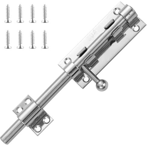 Alriedy Pestillo de perno para puerta, 20 cm, acero inoxidable 304, cerradura robusta con tornillos de fijación, hardware de pestillo de puerta engrosado para puertas de granero, vallas, cobertizos y