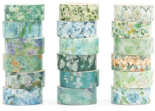 Songdao Blumen Washi Tape Set 18 Rollen Dekoratives Klebeband Bunt für Scrapbooking, Bullet Tagebuch, Planer, Geschenkverpackung (Ocean Breeze)