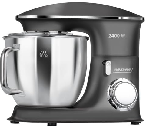MPM Planetarische Küchenmaschine MRK-23 - Multifunktional Mixer Küche 7l - Küchengeräte Vielseitig Einsetzbar 2400W - Zwei Schüsseln - Drei wechselbare Rührbesen
