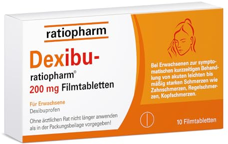 Dexibu-ratiopharm® 200 mg Filmtabletten, 10 Stück, bei Schmerzen | Lindert Regel-, Kopf- und Zahnschmerzen effektiv mit einer geringen Wirkstoffdosierung