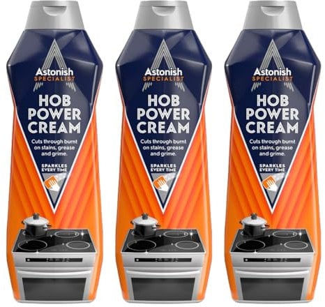 Astonish Specialist Hob Cream Cleaner, for Tough Burnt on Stains, Protective Coat, Zesty Lemon Scent, 3 x 500ml