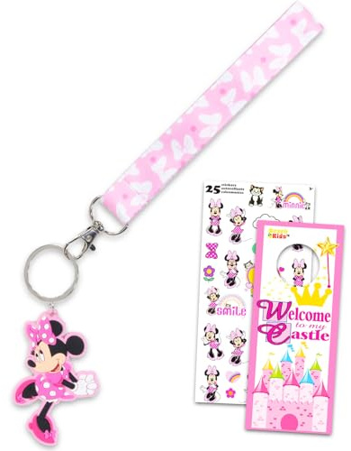 Ensemble porte-clés Minnie Mouse en silicone 3D avec sangle et breloque et autocollants, plus | Lanière de poignet et porte-clés Minnie Mouse, multicolore, Minnie Mouse Keyring