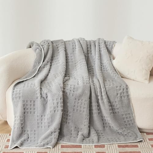 Miyacare Kuscheldecke Decken 200x230 cm, Couchdecke, Überwurf, Weiche und Warme Fleecedecke, Waffelmuster Wohndecke, Gemütliche Korddecke, Kuscheldecke Flauschig (Silbergrau, W200 x L230CM)
