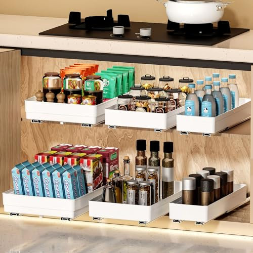NEMMXUB 3 Piezas Cajones Extraibles Para Cocina, Cajones Deslizantes Para Cocina, Bandeja Extraible Armario Cocina, Organizador de Cajones, no Requiere Taladrar Ni Clavar, Bandeja Extraible Armario