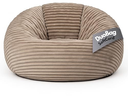 PatchHome Deluxe 2 in 1 Cord Sitzsack Sessel Bean Bag – Gaming Sitzsäcke für Erwachsene & Kinder mit Reißverschluss – Bereits befüllt – Ideal zum Sitzen und Liegen (Latte Macchiato, Ø125 cm)