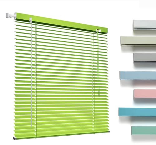 Veneziane da Interno/Esterno Senza Forare, 25mm Lamelle Tende Veneziana in Alluminio, Tende su Misura Orizzontali, Tapparelle per Finestre Privacy Oscurante per Ufficio Casa(Green)
