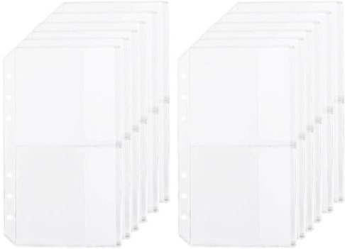 SOFPLATE 24 Tasche 12er Pack A6 Binder Pocket Transparente Postkartenhüllen Reißverschluss 6 Ringe Taschen Für Lose Blätter wasserdichte PVC Kartenhüllen Ordner Für Planereinlagen Dokumententas