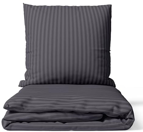 Generisch Loomiva® Mikrofaser Bettwäsche Damast Gestreift Grau | Hotelbettwäsche Set mit Reißverschluss | Hautfreundliche & Atmungsaktive Bettbezüge Oeko-TEX (Anthrazit, 135x200 + 80x80 cm)