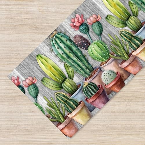 IlGruppone Tappeto Cucina Antiscivolo Made in Italy Passatoia Antimacchia Multiuso Corridoio Soggiorno Lavabile in Lavatrice - Dis21 Cactus - 50x150cm