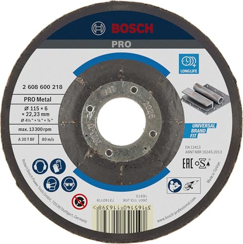 Bosch 1x PRO Metal Longlife Grinding Disc for Small Angle Grinder and Bore 22.23 mm (for Steel, Ø 115 mm, Professional Accessory Small Angle Grinder)