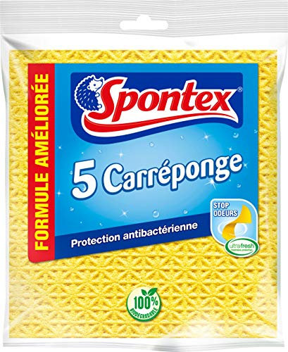 SPONTEX - Carréponge - 5 éponges plates résistantes et flexibles - Protection anti-bactéries - Lot de 3 packs de 5
