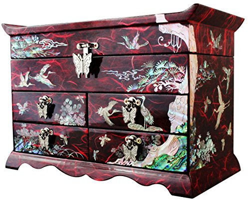 Antique Alive Schmuckkästchen aus Perlmutt, asiatischer Holz Schmuckschatulle, Andenken, Schmuck, Schatz, Geschenkbox, Organizer (Vogelkiefer Rot)