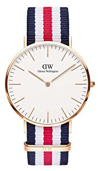 Daniel Wellington Classic Canterbury Orologio Uomo, 40mm, in NATO, Blu/Bianco/Rosso/Oro Rosato