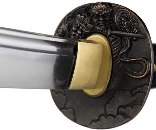 DerShogun Dämonen Katana Samuraischwert mit Honsanmai Klinge und Katate Maki