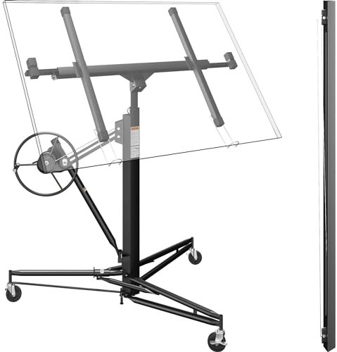 Wiltec SET XXL Plattenheber bis max. 68 kg + 140 cm Verlängerung, Höhe 140-465 cm, max. Breite 2,90 m, Montagehilfe für Trockenbau, Paneelheber mit 3 Rädern, schwarz