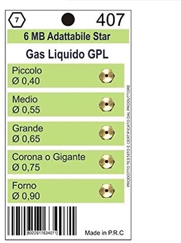 KIT 5 UGELLI INIETTORI A GAS BOMBOLA GPL PER CUCINE E PIANI COTTURA 6 MB