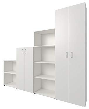 möbelando Multi-Kombi Regalkombi Schrankkombi Bürokombi Kombischrank Treppe Trio 2345 Weiß