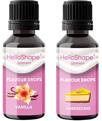 Flavour Drops zuckerfrei Set 2x 30 ml - Vanille & Cheesecake | Geschmackstropfen OHNE KALORIEN zum Süßen mit Dosierhilfe | vegan | Für Naturjoghurt, Porridge oder Quark - Hello Shape