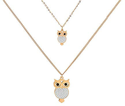 Ouran Owl Pendant Necklace for Women, Double Layers Rose and Gold Silver Plated Stainless Steel Chain Necklace with Crystal