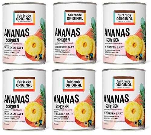 Ananas in Dosen von Fairtrade Original | 560 g Ananasscheiben in eigenem Saft | 10 Ananas Scheiben ohne Zucker | Sweet Pineapple | Dosen Ananas Fair Trade und natürlich (6 Dosen (560g))
