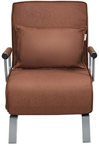 GIANTEX Schlafsessel klappbar, Klappsessel Schlafsessel mit Armlehnen & Kissen, Rücklehne in 5 Stufen verstellbar, Klappsofa Bettsessel Funktionssessel (kaffeebarun)