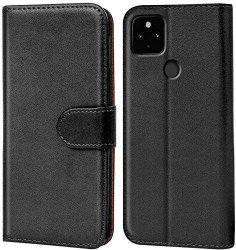 Verco Handyhülle für Google Pixel 4a 5G Hülle, Bookcase Tasche Flipcover für Pixel 4a 5G Case [Kartenfächer/Aufstellfunktion], Schwarz