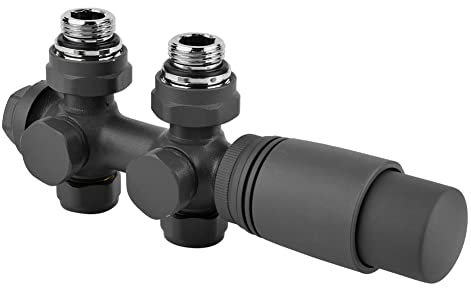 S SIENOC H-Ventil Anschlussgarnitur Mittelanschluss/Radiator Valves Thermostat Für Badheizkörper Mit Zweirohr System(Eckform+Durchgang 2in1 H-Ventil Anthrazit)