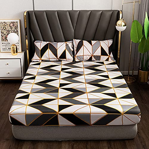 Damier Spannbettlaken 90x200cm Schwarz Weiß Grau geometrisches Muster Spannbetttuch Weiche Mikrofaser Boxspringbett Bettlaken geeignet für Matratzen von 30cm