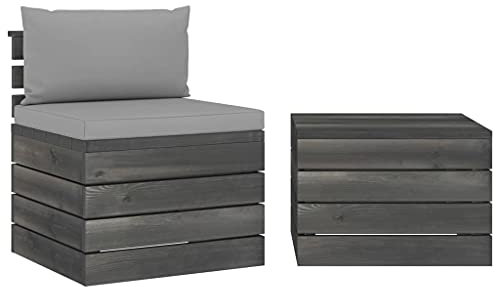 TEWTX7 2-TLG Garten-Sofagarnitur aus Paletten mit Sofa-Mittelteil, Tisch, Sitzpolster und Rückenkissen, Gartenmöbel Sitzgarnitur Set mit Rückenlehne, Massives Kiefernholz