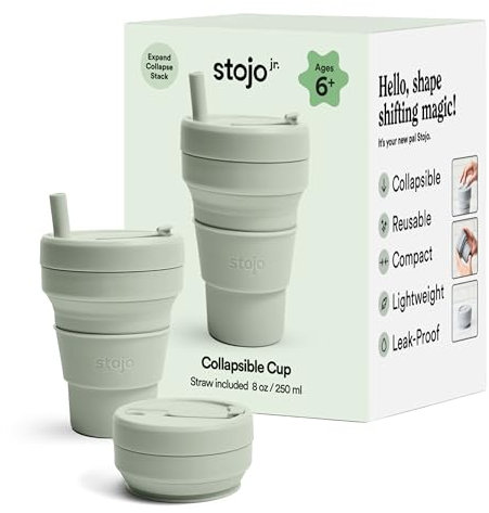 STOJO Collapsible Travel Cup - Reusable To-Go Pocket Size Silicone Bottle for Hot and Cold Drinks - Perfect for Camping - Microwave & Dishwasher Safe (Sage, 8 Ounce (Pack of 1))