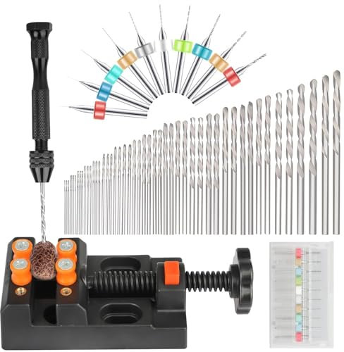 Linkstyle 60PCS Hand Drill Bits Set, Precision Pin Vise with Micro Mini Twist Manual Hand Drill Bit for Hobby Craft Model Making DIY