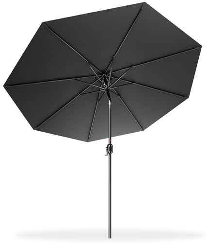 Aufun Parasol de jardin rond et robuste de 300/350 cm avec manivelle, protection UV 40+, pour jardin, balcon, terrasse., gris foncé, 300cm