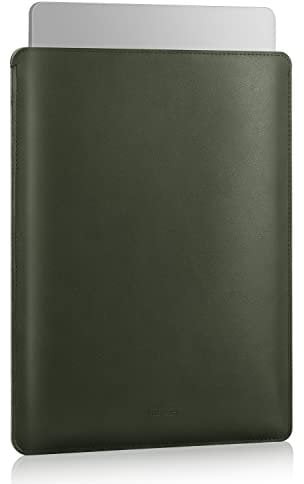 MoKo 14 Funda Ordenador Portátil, Protectora de Cuero PU Bolsa Laptop Sleeve Compatible con MacBook Pro 14 M2 MAX 2023/2021, Verde Noche