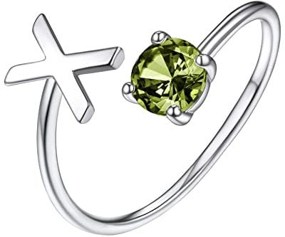 GoldChic Individueller Zirkon Buchstaben Ring mit Geburtsstein Offener Verstellbarer Alphabet A-Z Ring S925 Silber Zirkon Memoire Ring Siegelring in Weißgold Ringgröße 51.8（16.5）- 64.6（20）