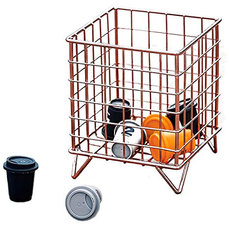 Wailicop Coffee Pod Holder Metal Coffee Capsule Storage Basket Espresso Organizer for Capsules for Counter, Bar Table (Rose Gold)