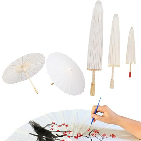 Tissting 3PCS Parapluie en Papier Vierge, 20/30/40cm Ombrelle Mariage en Chinois Peinture à Faire Soi-même Décoratif Parapluie pour Fête De Mariage Photo Cosplay Prop