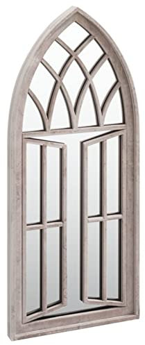Norheim Gartenspiegel Sand Outdoor-Spiegel Fensterspiegel Spiegel Halbrund Wandspiegel Metall Spiegel In Fensteroptik Rustikaler Spiegel 70x30 cm Eisen