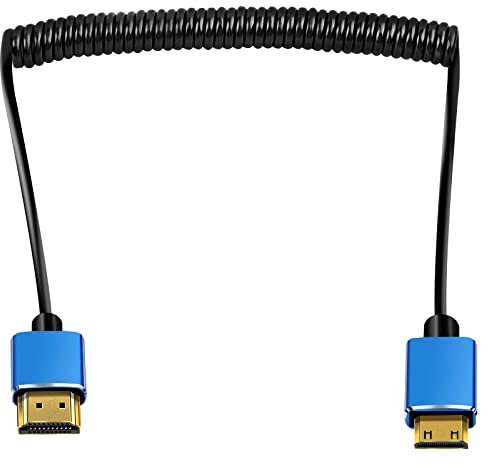 HDMI to Mini HDMI Coiled Cable, Coiled Mini HDMI Adapter Cable, HDMI Male to Mini HDMI Male Cable Support 3D 4K UHD, 1080p Compatible for Camcorder, Laptop, Projector, Monitor (Stretched Up to 1M)