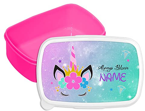 Personalised Lunch Box - Unicorn - Kids School Sandwich Snack Packed Lunch Food Container - Girls Gift Pink