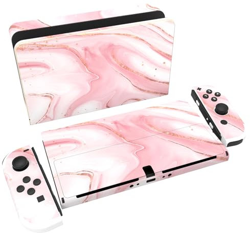 PlayVital Skin Sticker für Nintendo Switch OLED,Aufkleber Sticker Decal Folie Abziehbild Skin Faceplates Klebefolie für Switch OLED Konsole&Joy Con&Dock&Grip(Rosa Gold Marmor)