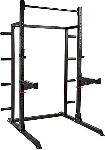 GYM MASTER GM2 Half Power Rack Squat Cage with Optional Weight Storage and Spotters - GM2 Half Rack+Storage+Spotters
