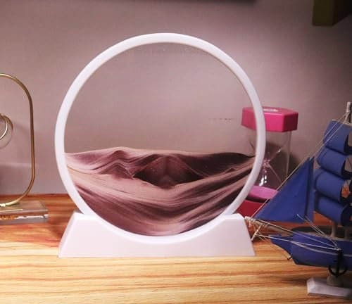 YAIHE Image d'art de sable en mouvement avec cadre rond en caoutchouc de silicone - Design dynamique - Création d'art de sable - Jouet relaxant - Peinture murale de bureau (25,4 cm, café)
