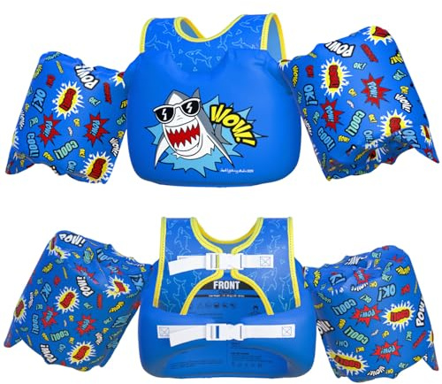 Dark Lightning Toddler Swim Vest for Kids Ages 2-7, Kids Pool Floaties with Arm Wings, USCG Approved Swim Vest for Boys Girls, 33-55 lbs (Shark)